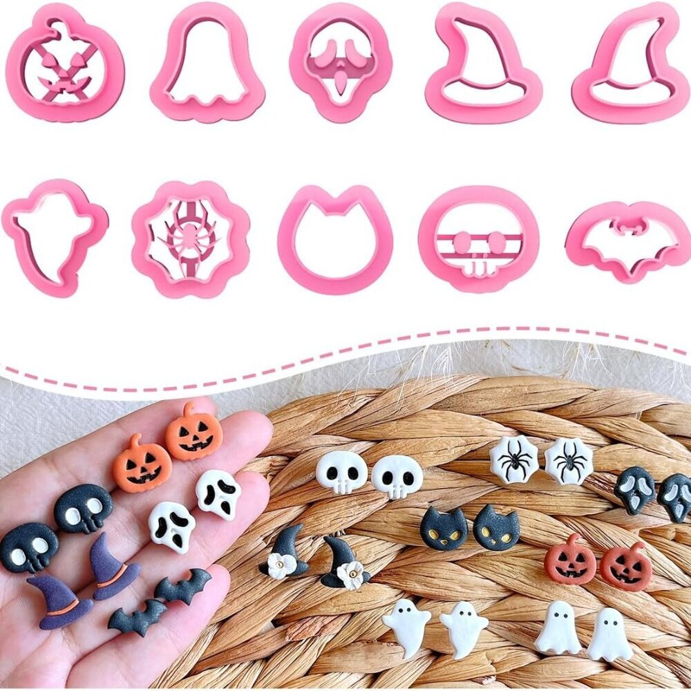 Halloween Polymer Clay Cutters - 10 Shapes for Jewelry, Earrings, Pumpkin - Stud